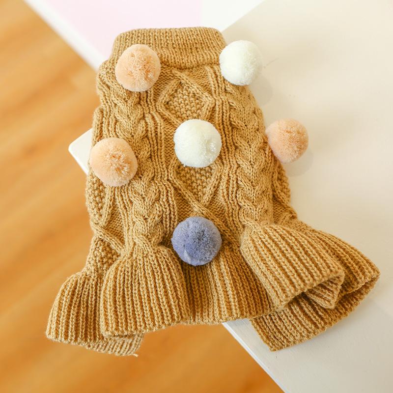 Puppy Pet Clothes Autumn Winter Knitted Warm Sweater Teddy Bichon Small Dog Pullover Yarn Dress-Pleated Wool Dress