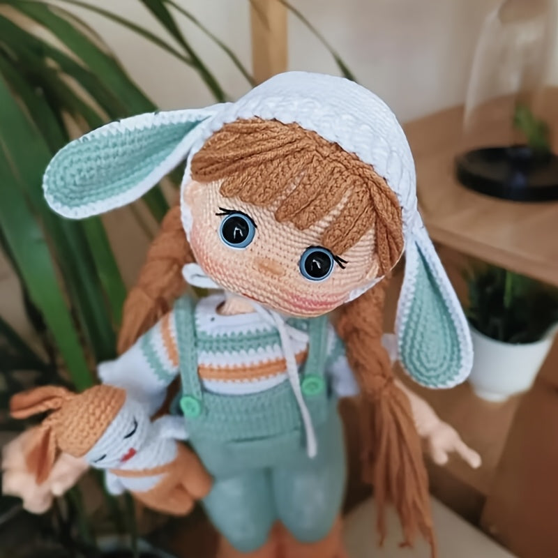 1Cute Big-Eyed Bunny Hat Girl Crochet Kit,Can be given to girls freely DIY Outfit Coordination,Funny Crochet Kit for Adults,Easy-to-follow video tutorials,Suitable for experienced crochet adults,DIY Handicraft Decorations,Cute home decorations,Perfect bir