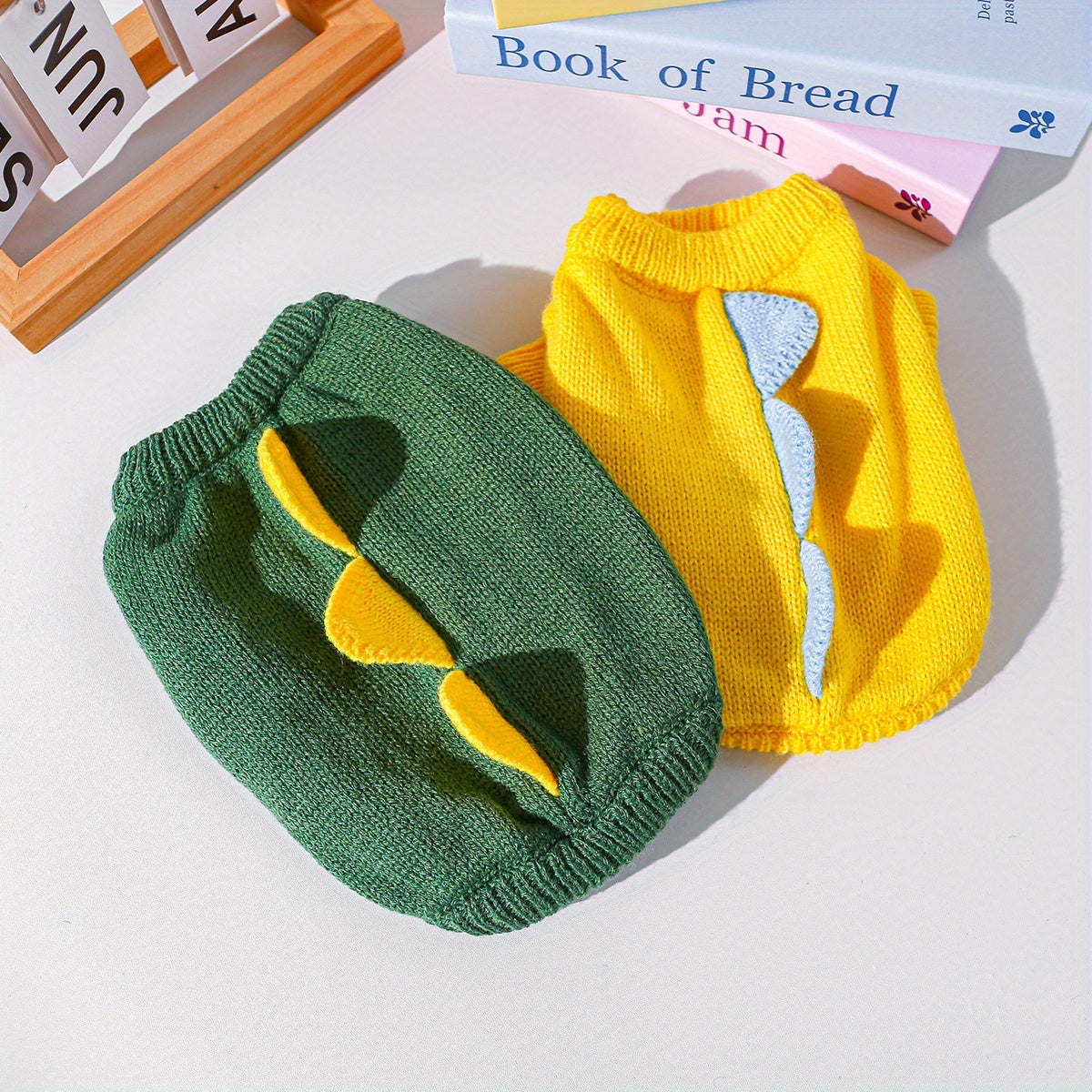 2 Piece Set Dinosaur Sweater Set - green + Yellow Pet Supplies Puppy Supplies Cat Supplies Sweater Set with High Collar
