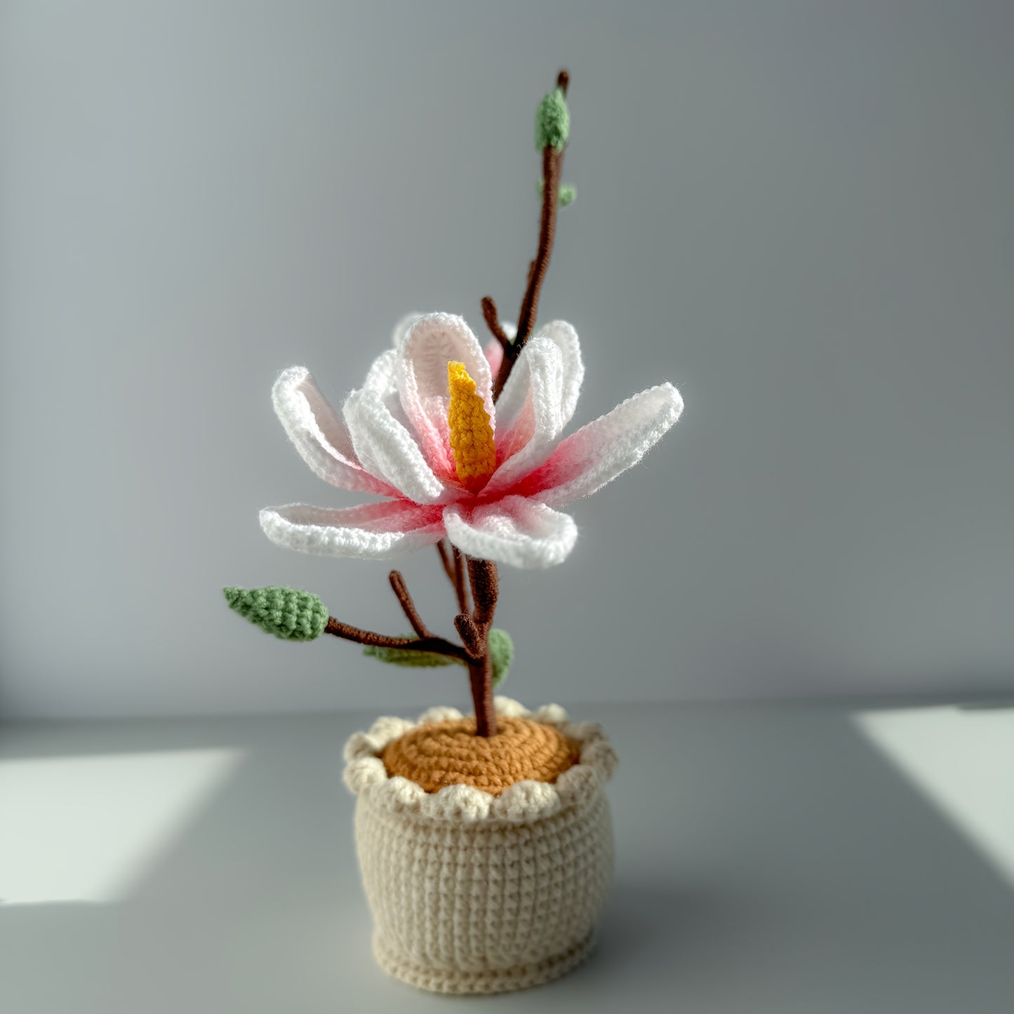 Handmade Crochet Magnolia Flower Pot Plant