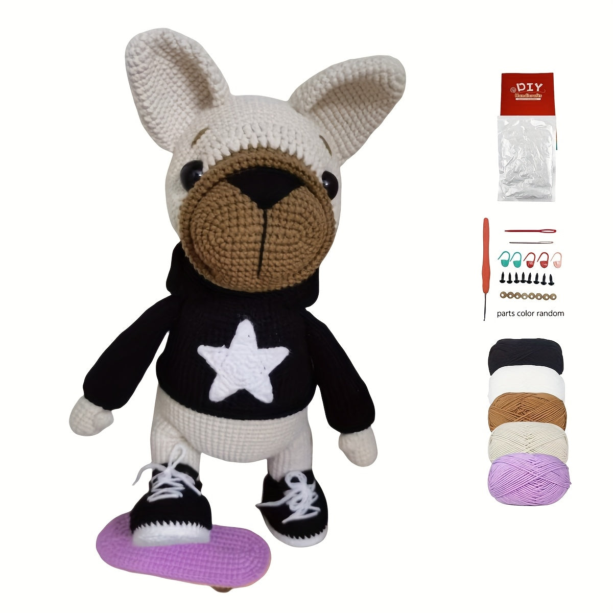 1Set of Cute Bulldog DIY Knitting Kit - Contains step-by-step PDF Tutorial,Suitable for Beginners,Home Decoration、Birthday gifts and Valentine's Day favorites,Festive Home Decor Accessories | Fun Dog Pattern Design,Graduation Gift,Birthday gift