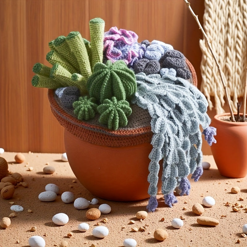 1Crochet Kit for Beginners with Potted Plants,Crochet Kit for Adults,With Step-by-Step Textual Tutorial,Cactus Succulent DIY Adult Crafts,Birthday and holiday gifts,Cute and Fun Modern Home Decor Ornaments