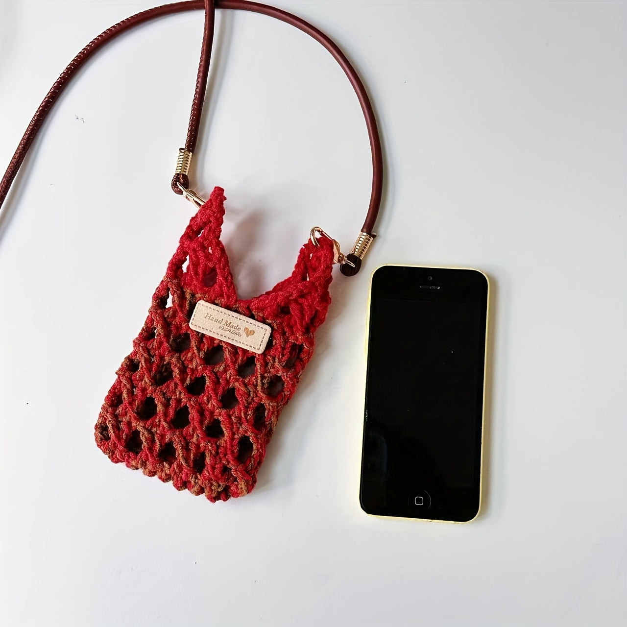 1Handmade Crochet Phone Pouch,Women's Crossbody Phone Front Strap Shoulder Bag,Small-sized Bag