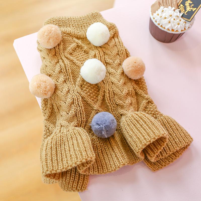 Puppy Pet Clothes Autumn Winter Knitted Warm Sweater Teddy Bichon Small Dog Pullover Yarn Dress-Pleated Wool Dress