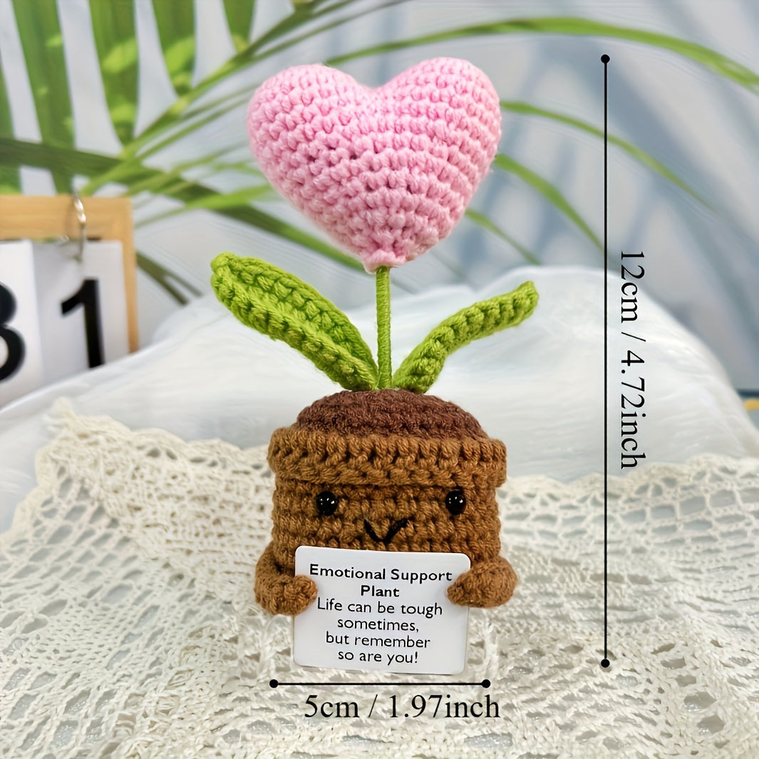 3 Handmade Soft Crochet Heart-Shaped Flower Pot,Decorated with sunflower,Emotional Support Plants,Suitable for birthday gifts and room decoration