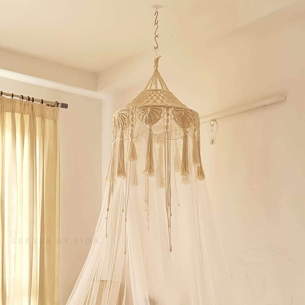 1Pieces Large Handwoven Macrame Tassel Hanging Decorative Lampshade Can be used as a bed canopy Bohemian Style Hanging Pendant Light Decorative Lampshade - Does not include lights