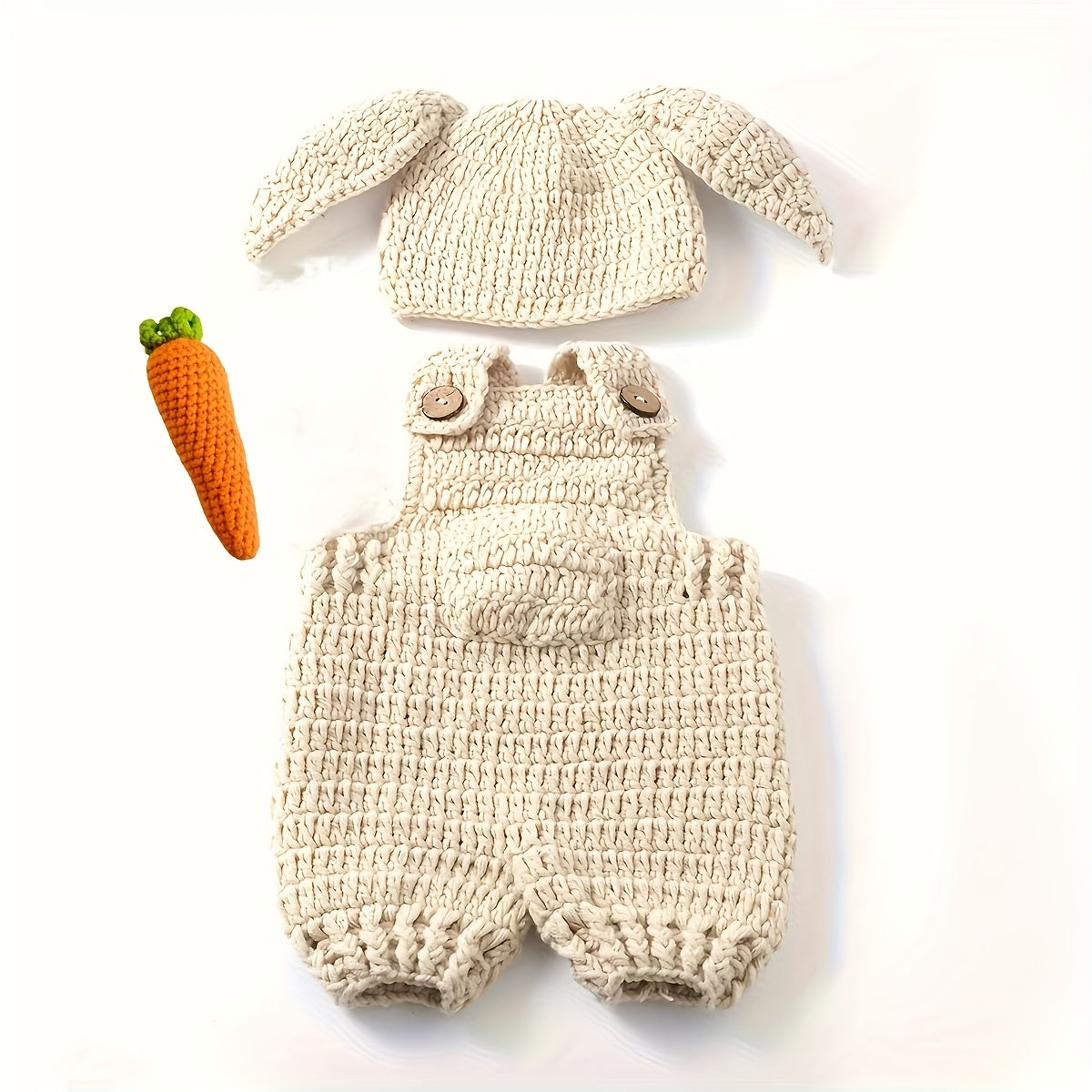 Crochet Carrot Bunny3Set of Cute Fleece-Lined Suspender Pants for Newborns