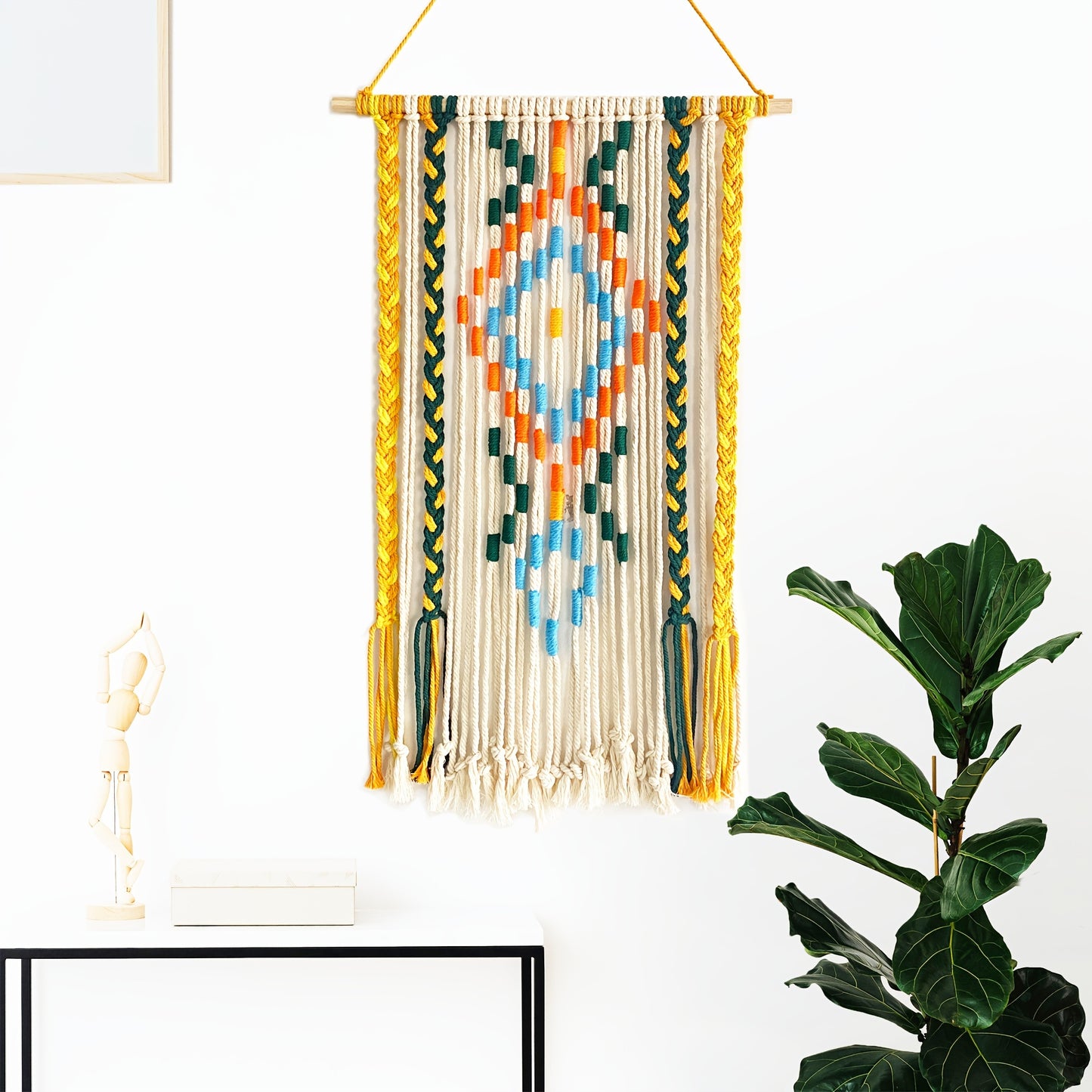 A Bohemian Style Handwoven Tapestry - Cotton blend fabric with tassels,Suitable for Bedroom、Living Room、Dormitory Decoration - No Electricity Required,Featherless Bohemian Decorative Piece