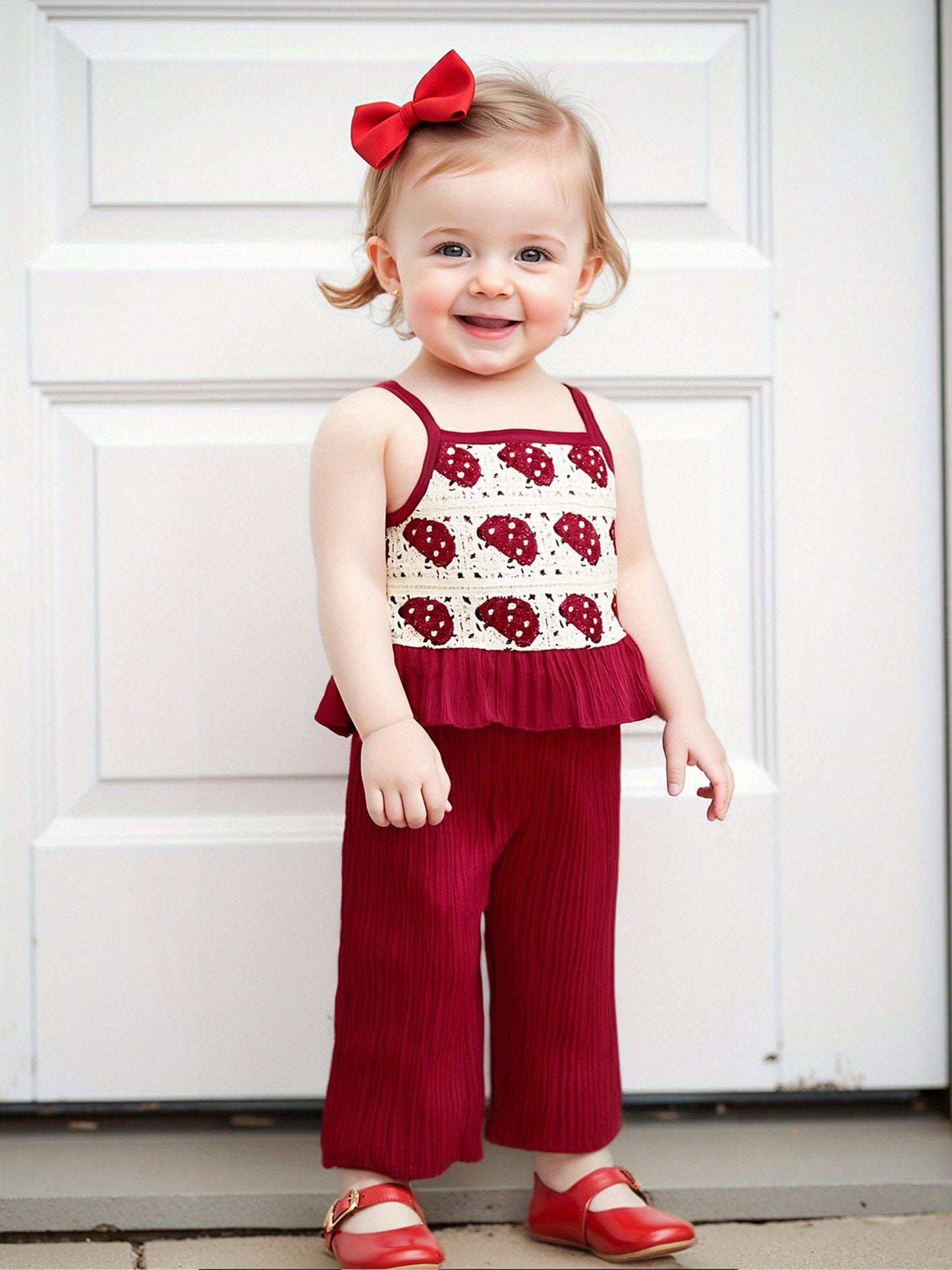 Toddler Girl 2 Decorative Flowers in Bulk/Fruit Rolled Hem Tank Tops and Elastic Pants Set Baby Summer Outfits,Outdoor