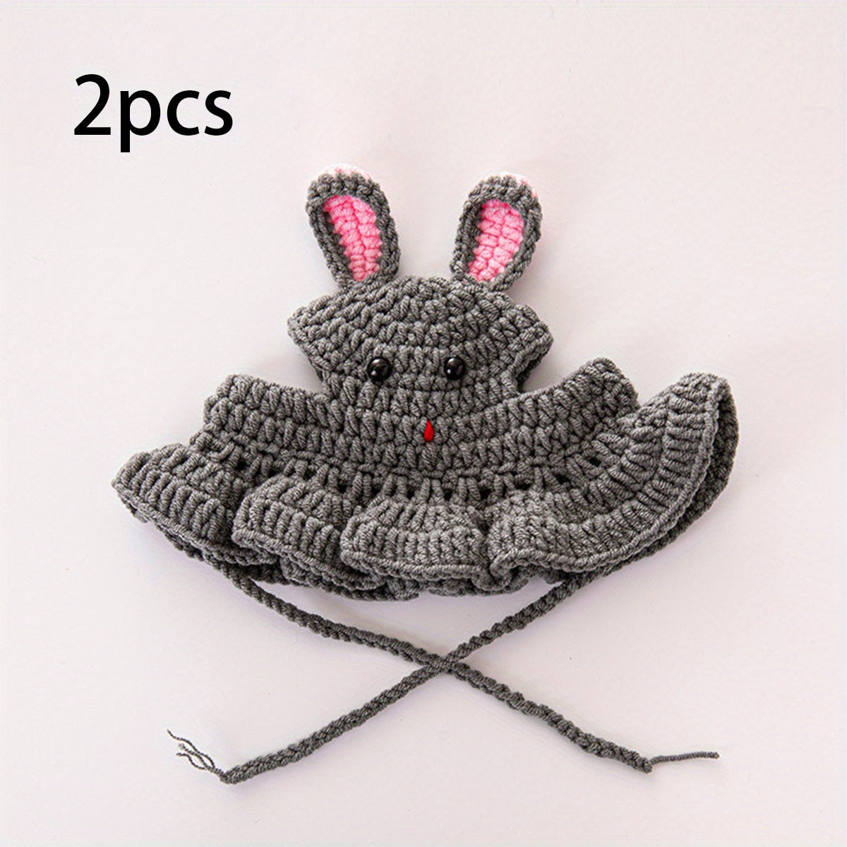 2Elegant Crochet Cat Hat with Bunny Ears,Ruffled edges and floral decorations - 100% Polyester Pet Clothing for Small to Medium Cats - Birthday、Holiday and Travel Photography Accessories - Comfortable Pet Clothing,Cute Bunny Theme,Comfortable Close-Fittin