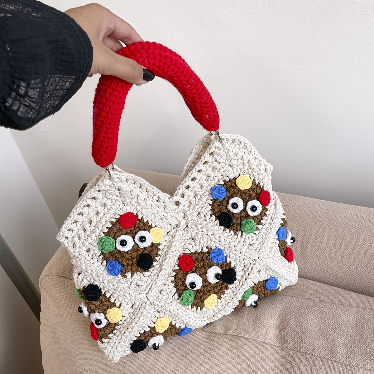 Trendy Hot-Selling Fashion Versatile Handmade Crochet Yarn Coal Ball Handbag(Finished Package)