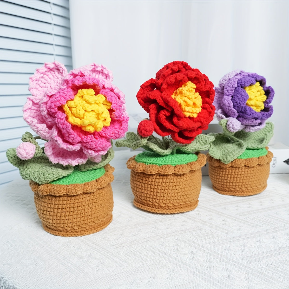 1Handwoven Peony Potted Plant,Cozy Home Decor,Wedding Favor Gifts,Suitable for Office、Living Room、Bedroom - Gift for Wife、Mother、A thoughtful gift for my girlfriend(Birthday、Christmas、Thanksgiving Day、Valentine's Day)