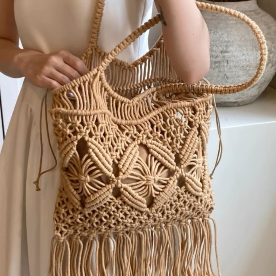 Straw Woven Bag Retro Hollow Handmade Woven Shoulder New Cotton Thread Crossbody Bag Casual Vacation Bucket Beach Bag02