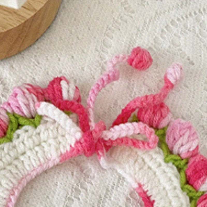Cat and Dog Spring Summer Rose Scarf Cute Accessories Pet Drool Bib Dog Handmade Knitted Scarf Neck Warmer Bib Bow Tie