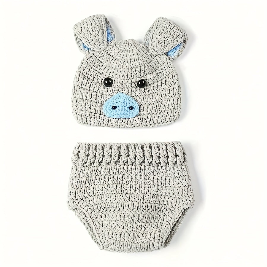 Baby Photography Props Pig Hat Shorts Set Newborn Animal Costume Handmade Photo Outfit