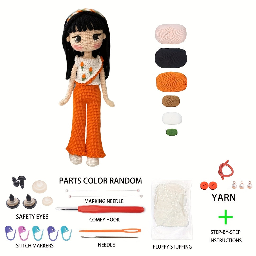 1Pieces/Set,Amigurumi Adult Crochet Handcraft DIY,Sweet Style Long Hair Goddess,Suitable for experienced crochet enthusiasts,Includes everything needed for crochet,Paper English Basic Knitting Tutorial Manual,Exquisite gift packaging bags,Healing Series C