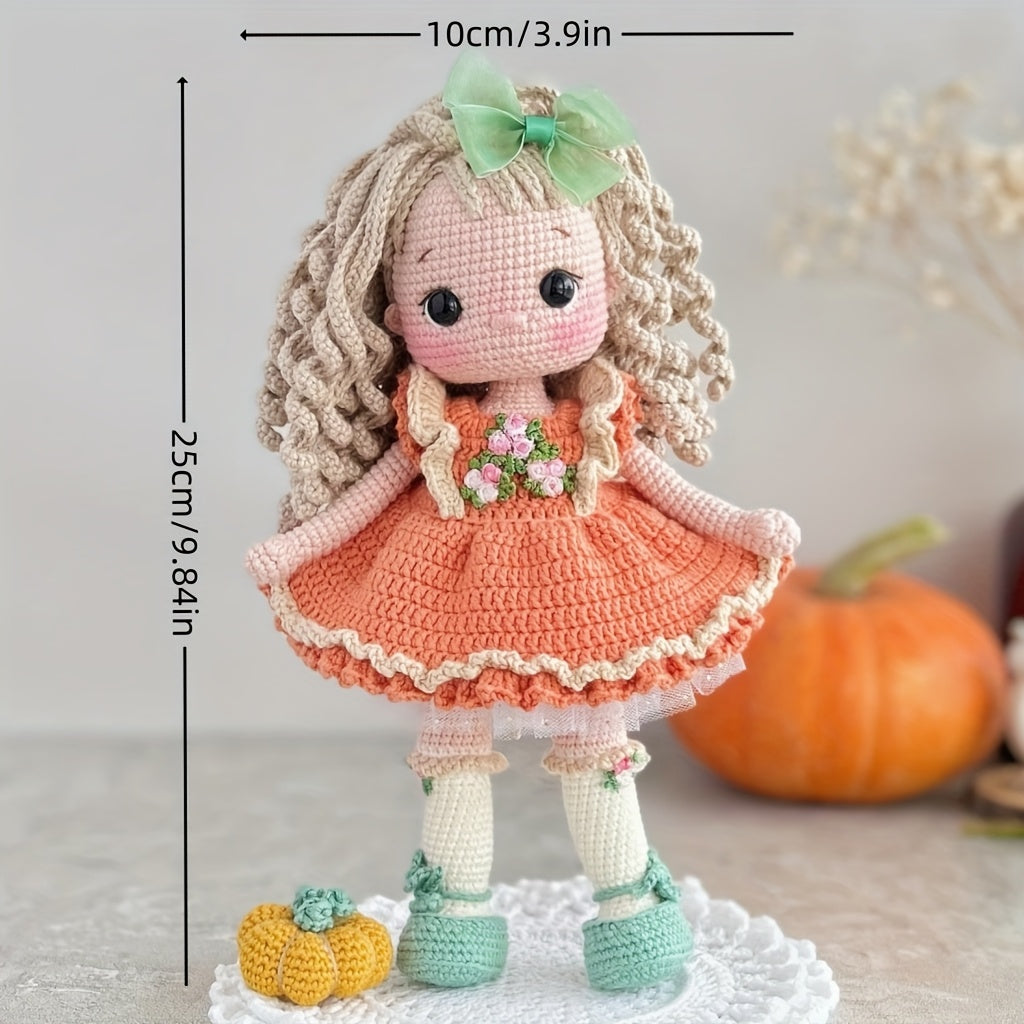 1 Beginner Princess Crochet Kit,Crochet Kit for Adults Beginners with Step-by-Step Text Tutorial,Pumpkin Girl DIY Knitting Kit,Cute and Fun Home Decor Ornaments,Birthday Valentine's Day Holiday Gifts