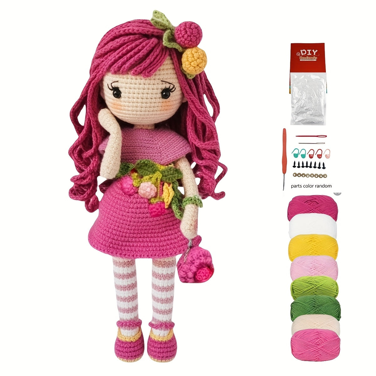 1 Set Princess Beginner Crochet Kit with Step-by-Step Text Tutorial - Strawberry Girl DIY Knitting Set, Adorable Spring & Summer Home Decor, Ideal for Birthdays & Valentine'S Gifts, All Seasons Fabric Craft, Birthday Gift|Playful Design|Detailed Instructi