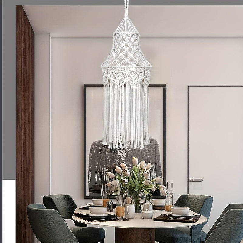 1Bohemian Style Handwoven Geometric Pattern Lampshade - Rectangular Fabric Lampshade with Tassel Trim,Suitable for Living Room、Bedroom、Office Art Decoration(Does not include lamp body),Cozy Room Decoration,Craftsmanship