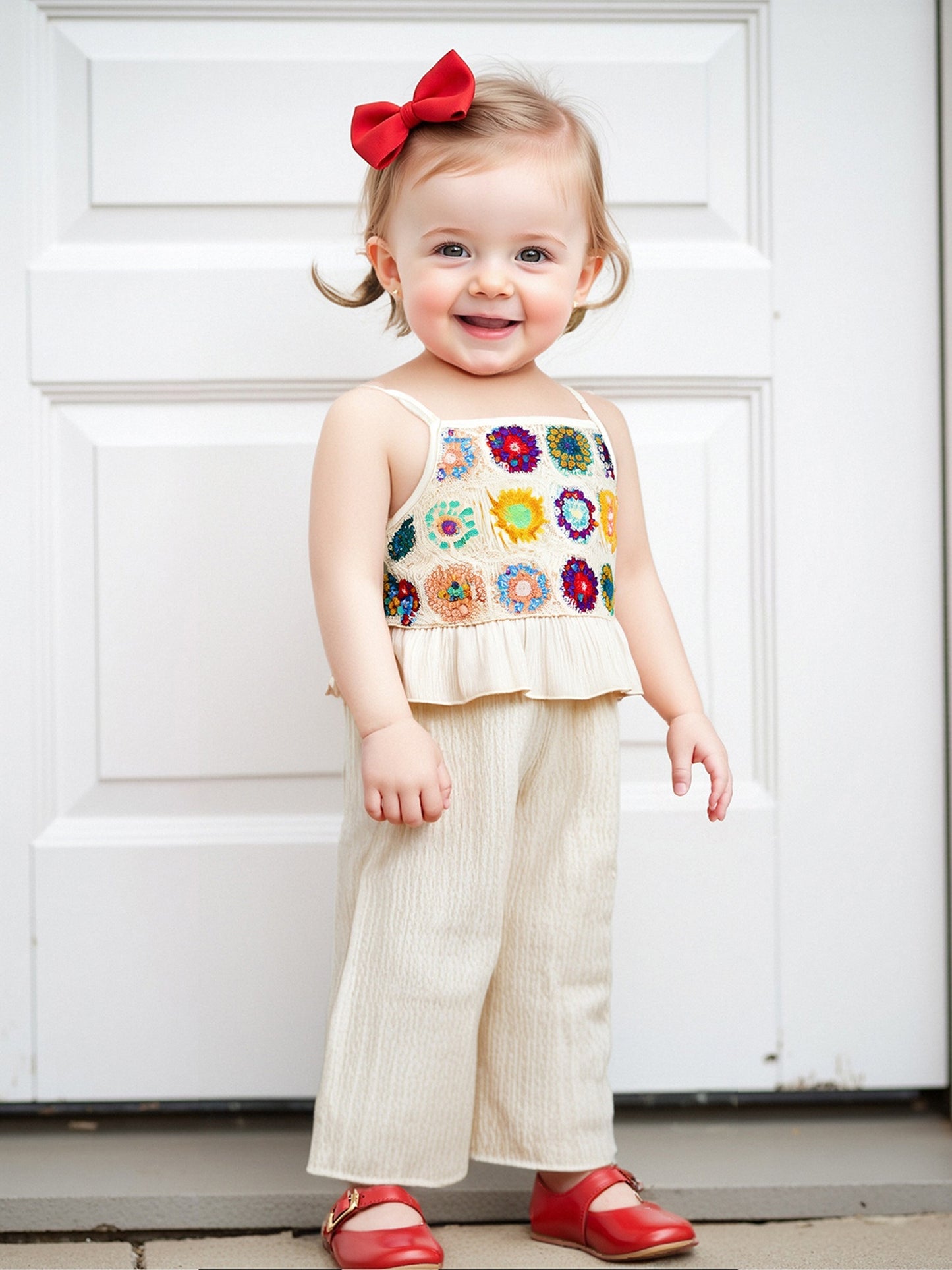 Toddler Girl 2 Decorative Flowers in Bulk/Fruit Rolled Hem Tank Tops and Elastic Pants Set Baby Summer Outfits,Outdoor