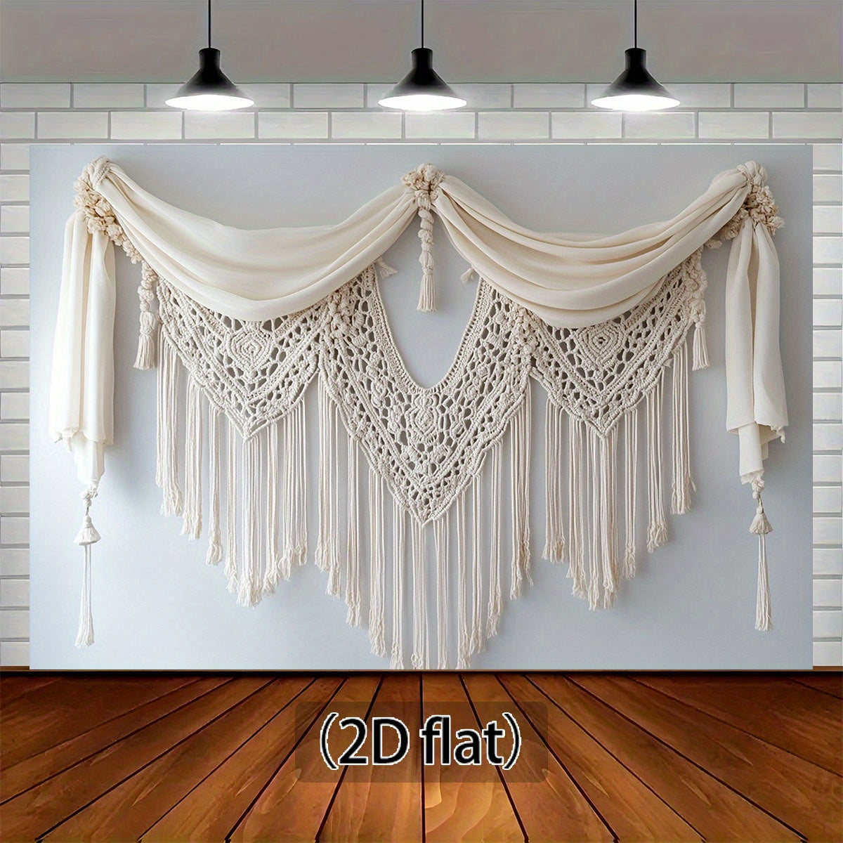 1pc Boho Jute Rope Wall Art Background,Elegant Crochet Patterns and Nodular Edges - 2D Graphic Design,White polyester,Perfect for weddings,Camera Room and Multi-Functional Decoration,No Electricity Required,Wedding Decoration | Elegant Crochet Design | Ju
