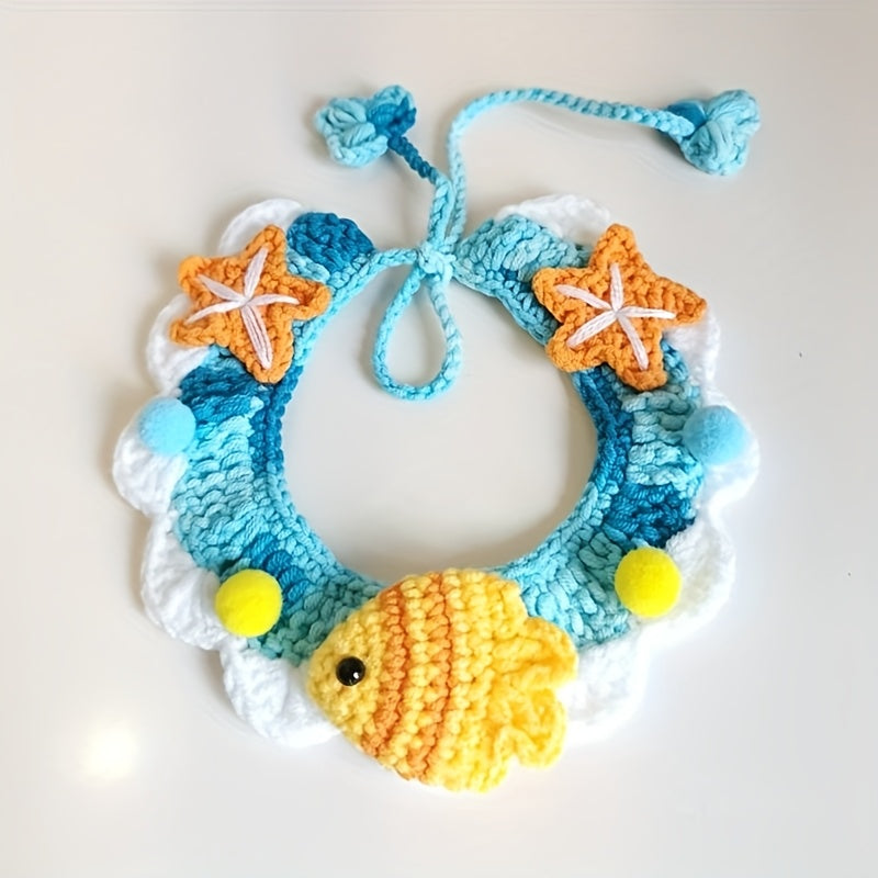 Handmade Cute Crochet Cat and Dog Scarf,Comes with a pink bow tie、Rabbit ears and cherry embellishments – Lightweight、Fashion、Suitable for All Seasons – Suitable for small to large pets
