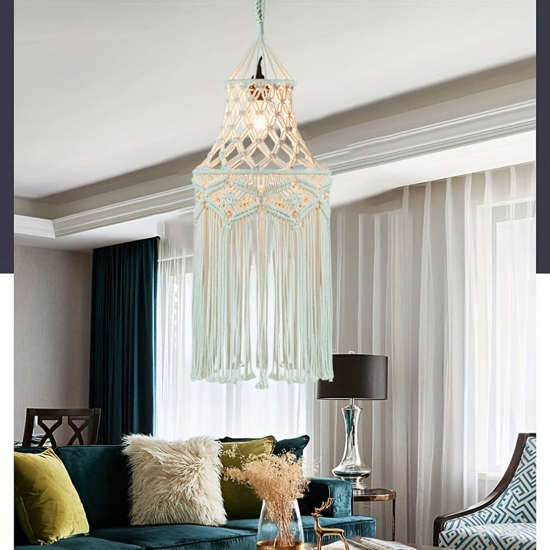 1Bohemian Style Handwoven Geometric Pattern Lampshade - Rectangular Fabric Lampshade with Tassel Trim,Suitable for Living Room、Bedroom、Office Art Decoration(Does not include lamp body),Cozy Room Decoration,Craftsmanship