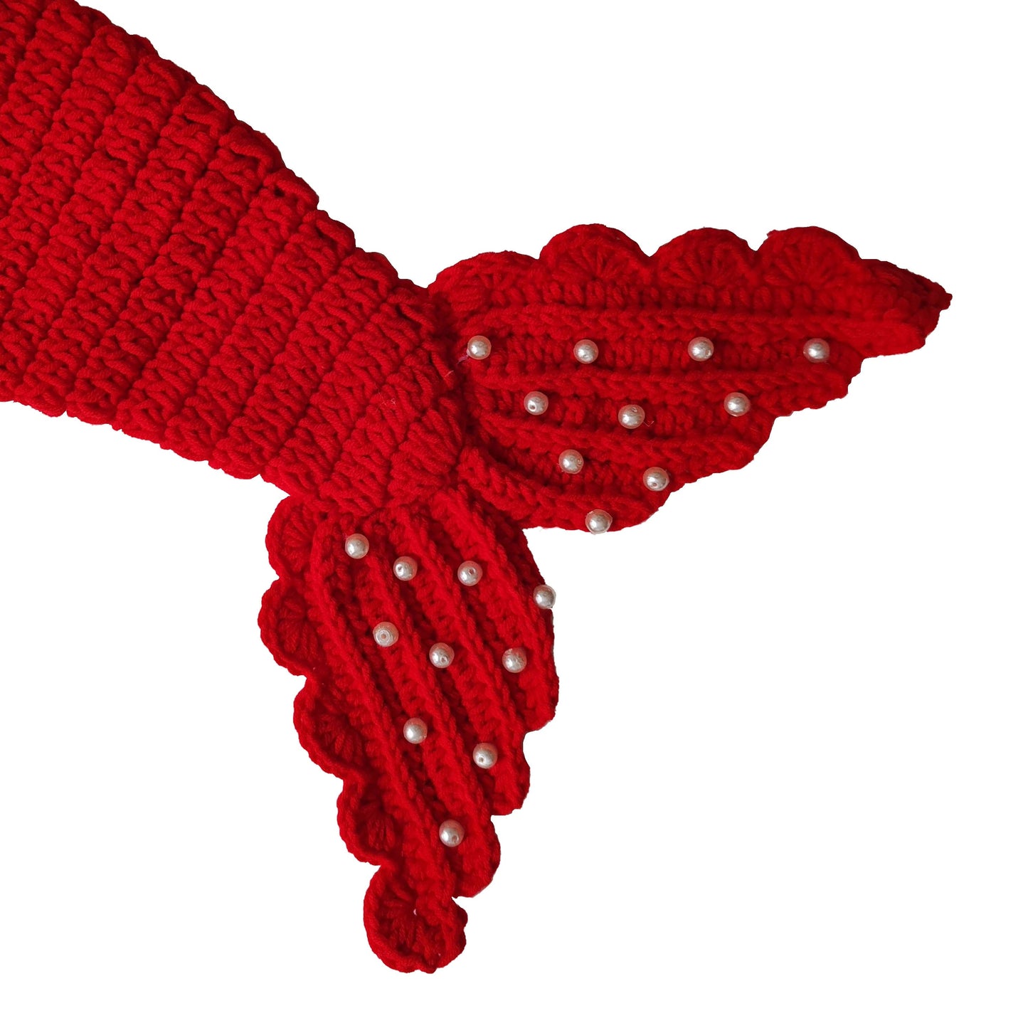 Children's Mermaid Theme Knitted Set - 3 Set,Including the train skirt、Bikini Top and Starfish Accessories,Very suitable for taking photos、Performance and festive costume,Red and magenta,Handmade Crochet,Photography Props,Holiday Gift