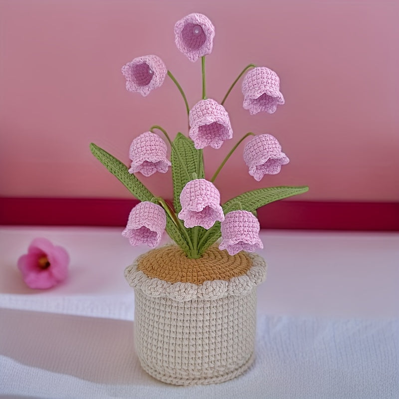 1pc Crochet Lily of the Valley Potted Plant Artificial Greenery Home Decoration A Heartfelt Birthday Holiday Gift Home Living Room Decoration Hanukkah Thanksgiving Valentine's Day,Wedding Exhibition Decoration