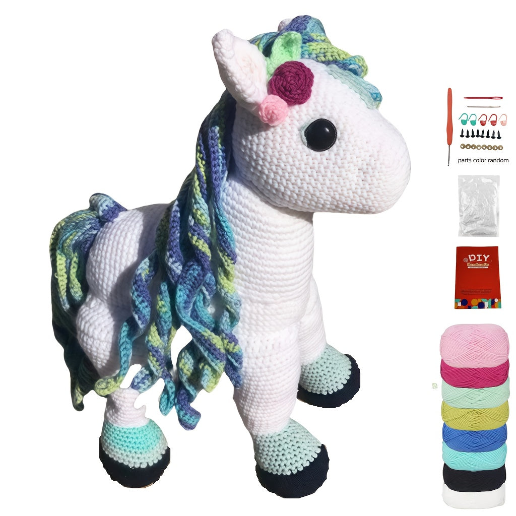 DIY Crochet Needle Set,Pattern Summer Horse Design,Comes with manual instructions,Easy to understand,Soft Material,Colorful Thread Ends,Accessories Attached,Crochet Needle Project Ideas