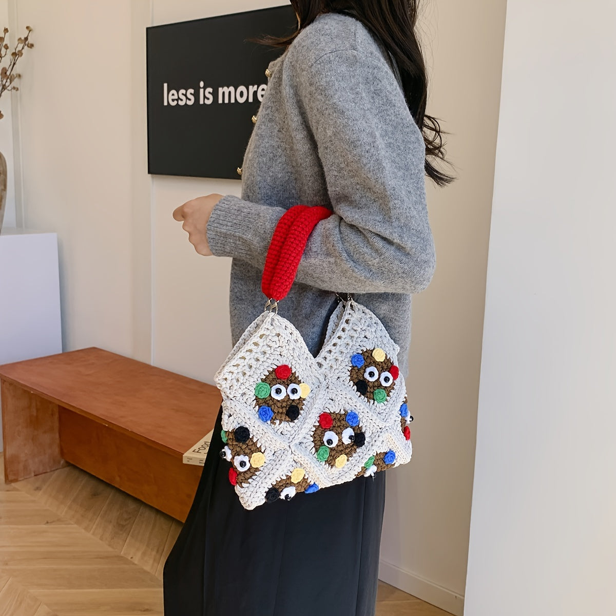 Trendy Hot-Selling Fashion Versatile Handmade Crochet Yarn Coal Ball Handbag(Finished Package)