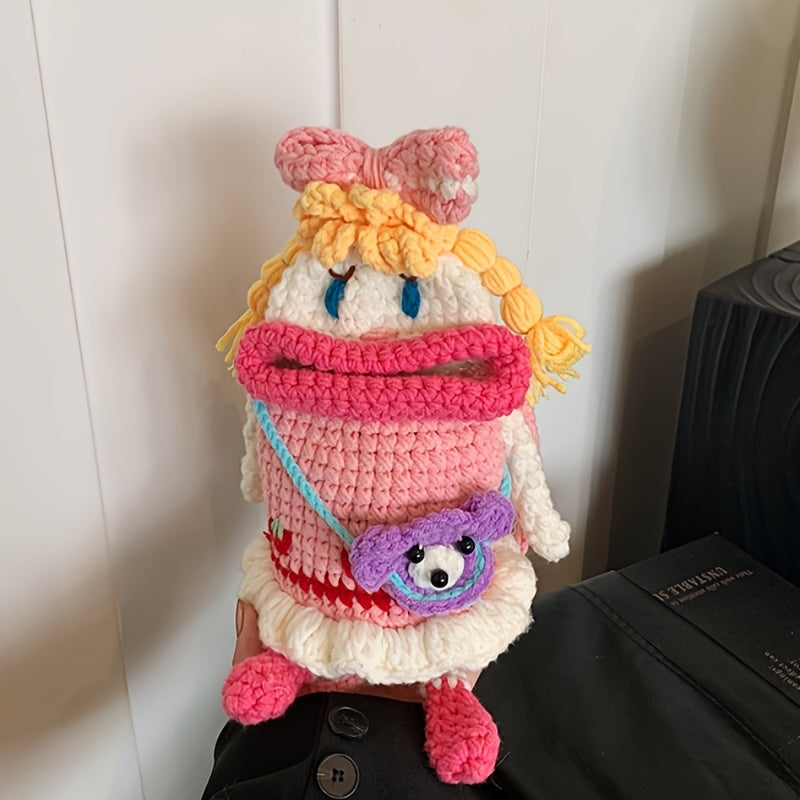 1PC,Handmade Crochet Bag Finished Product Quirky Girl Bag,Cute Sausage Mouth Knitted Bag,Unique Gifts,Women's Crossbody Bag for Mobile Phone,Creative Finished Yarn Shoulder Bag-No Lining