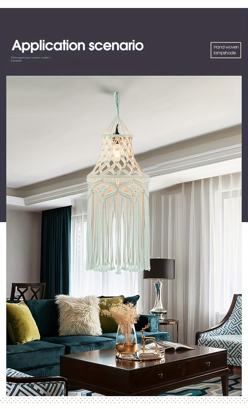 1Bohemian Style Handwoven Geometric Pattern Lampshade - Rectangular Fabric Lampshade with Tassel Trim,Suitable for Living Room、Bedroom、Office Art Decoration(Does not include lamp body),Cozy Room Decoration,Craftsmanship