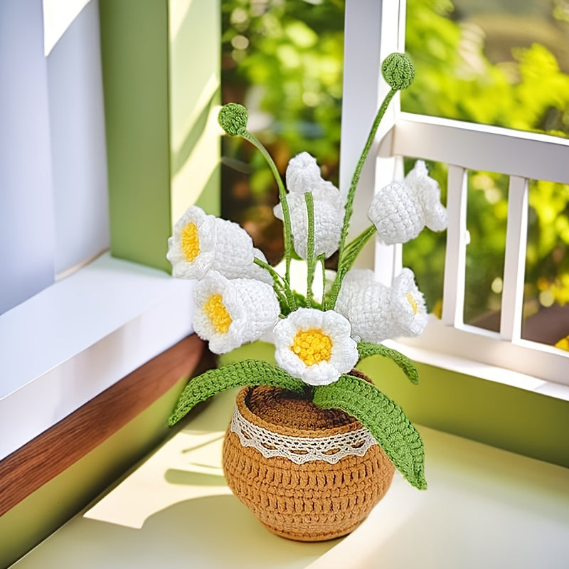 Handmade Crochet Finished Lily of the Valley Potted Plant Home Office Decorations and Arrangements