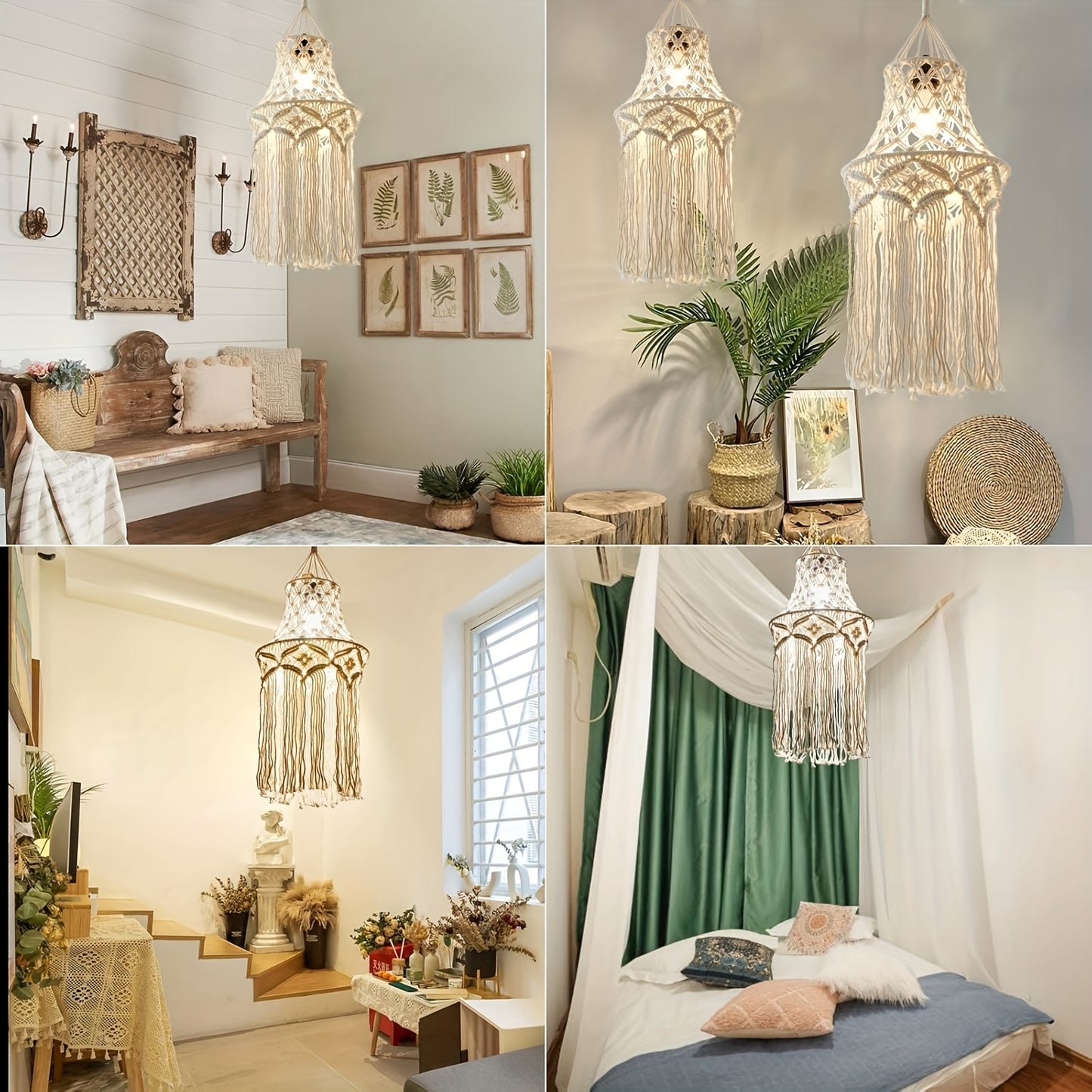 Bohemian Style Handwoven Lampshade,Office、Bedroom、Living Room、Nursery、Bohemian lamp for dormitory decoration(Without Lamps)