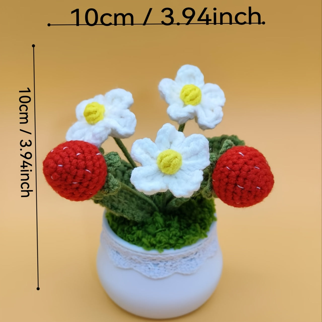 Handmade Lace Decorated Strawberry Flower Pot,Artist Crafted with Care,Suitable for home and office display,Perfect Housewarming Gift、Valentine's Day Gift、Birthday Gift、Gift from classmates、Car ornament or graduation/Christmas/Independence Day Celebration