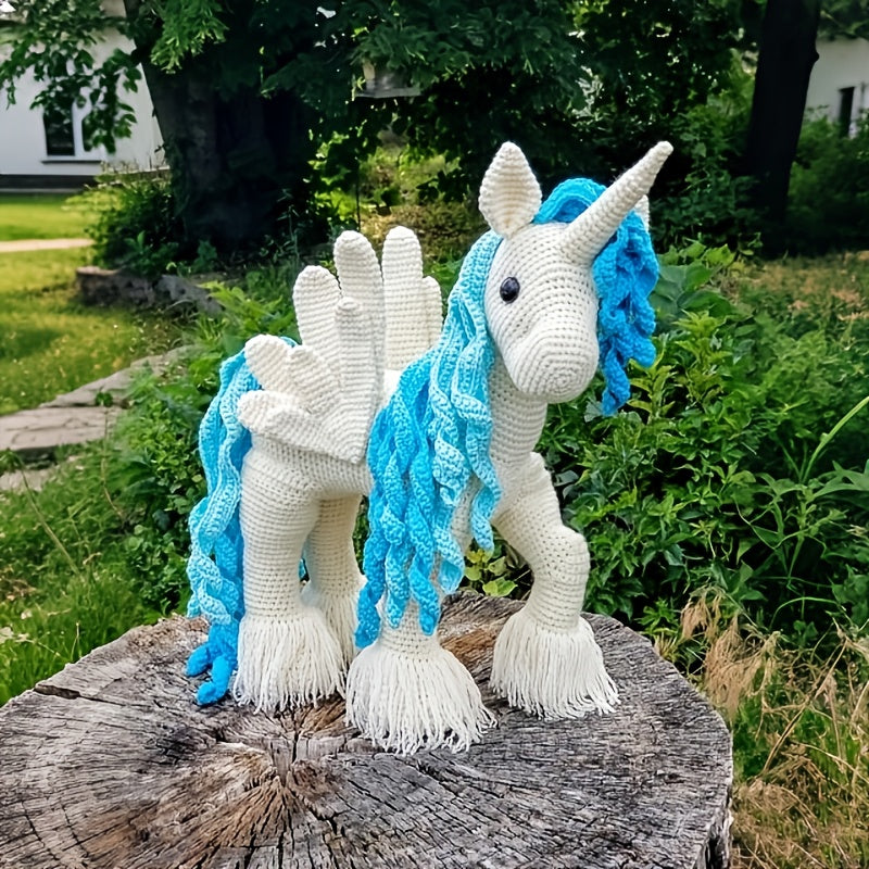 1Beginner Animal Crochet Kit,Crochet Kit for Adults with Step-by-Step Text Tutorial,Blue and White Unicorn DIY Woven Kit,Cute and Fun Spring and Summer Home Decorations,Birthday and Valentine's Day Gifts