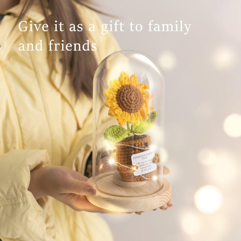 Handmade Crochet Sunflower Potted Plant with Inspirational Quotes - Rainbow Smiley Face Artificial Flower,Home、Office or desktop decoration - Mother's Day、Perfect choice for Valentine's Day or graduation gifts