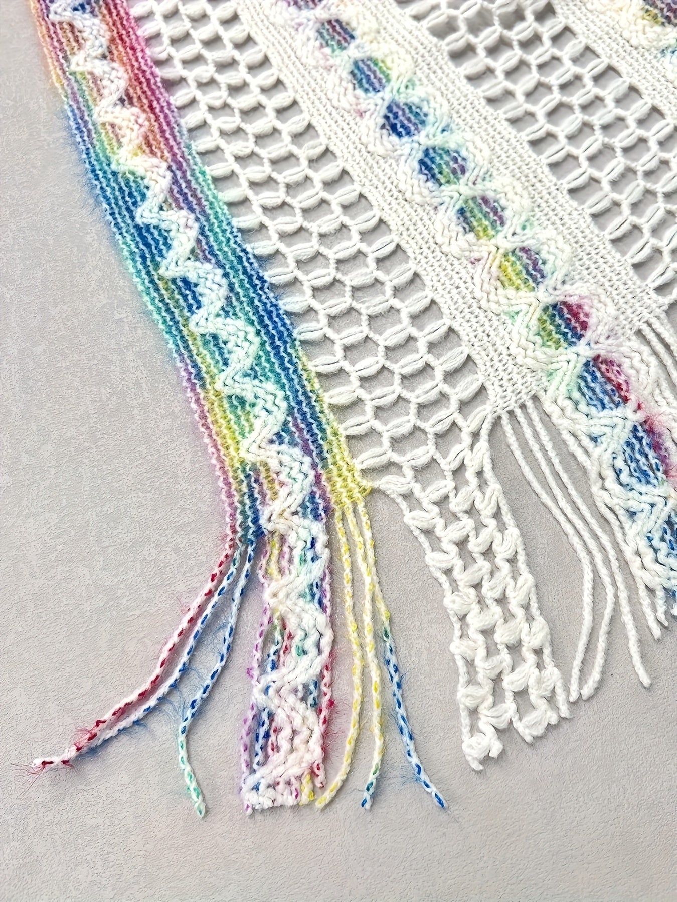 Women'S Elegant Crochet Hooded Cape - Soft, Stretchy, and Lightweight with Colorful Fringe Details, Perfect for Fall and Winter, White, Casual Style, Casual Winter Wear | Fringe Detail Cape | Crochet Texture