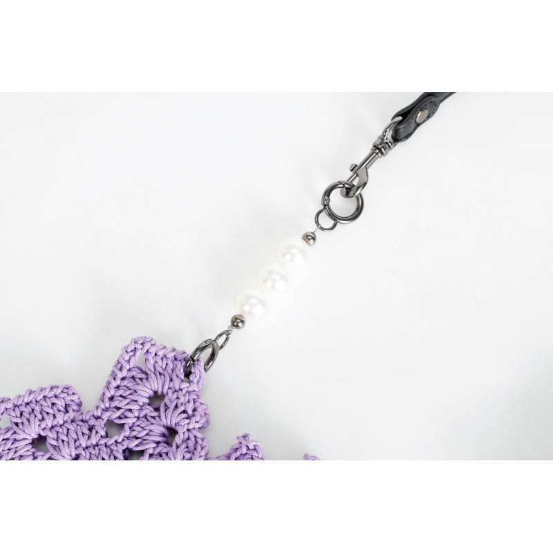 Handmade Crocheted Snowflake Hollow Crossbody Bag Pearl Tassel Leather Shoulder Strap Ethnic Style Retro Shoulder Bag