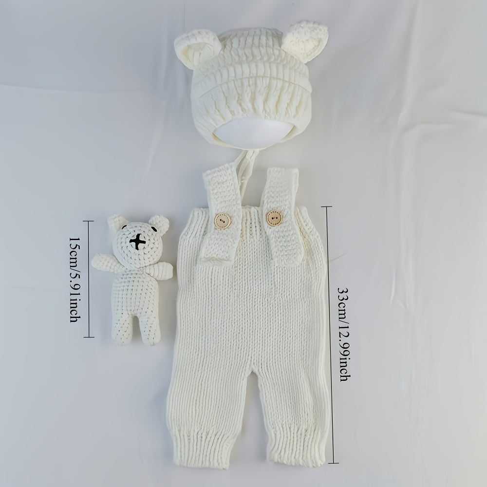 3Hand-Knitted Panda and Rabbit Newborn Photography Outfit - Shorts、Hat、Baby Boys and Girls' One-Piece ShortsSuit、Polyester Fiber、The perfect souvenir gift、Baby Clothing | Optimistic Design | Durable polyester、Baby Clothing
