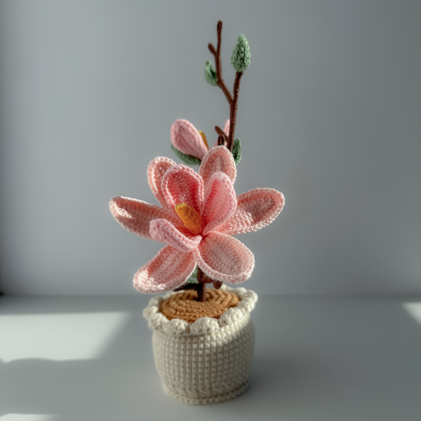 Handmade Crochet Magnolia Flower Pot Plant