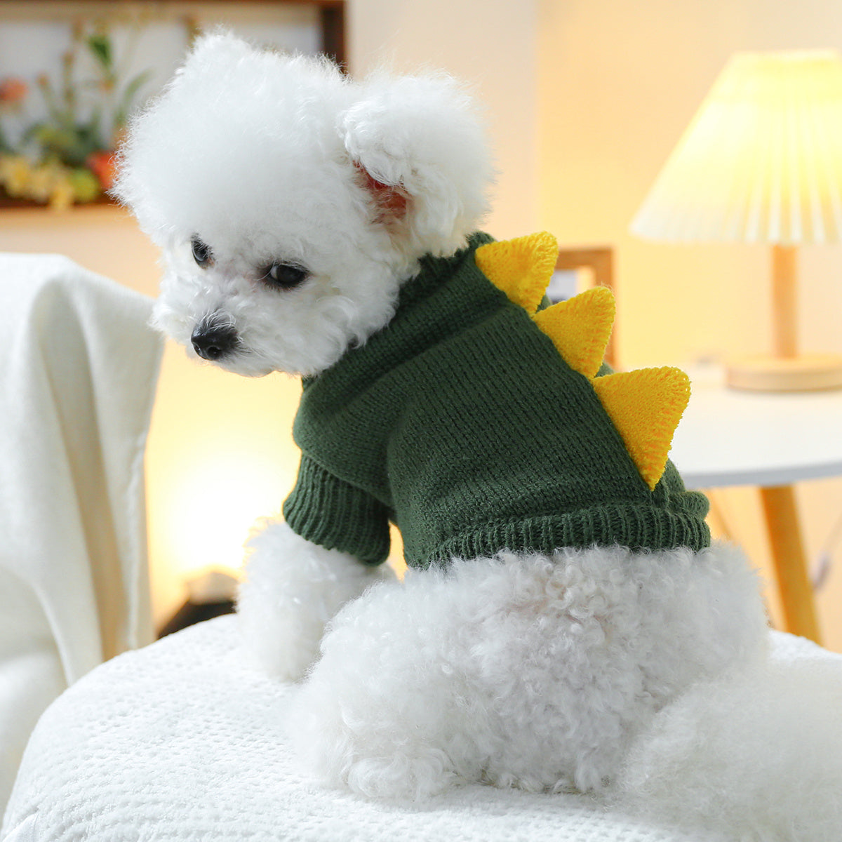 2 Piece Set Dinosaur Sweater Set - green + Yellow Pet Supplies Puppy Supplies Cat Supplies Sweater Set with High Collar