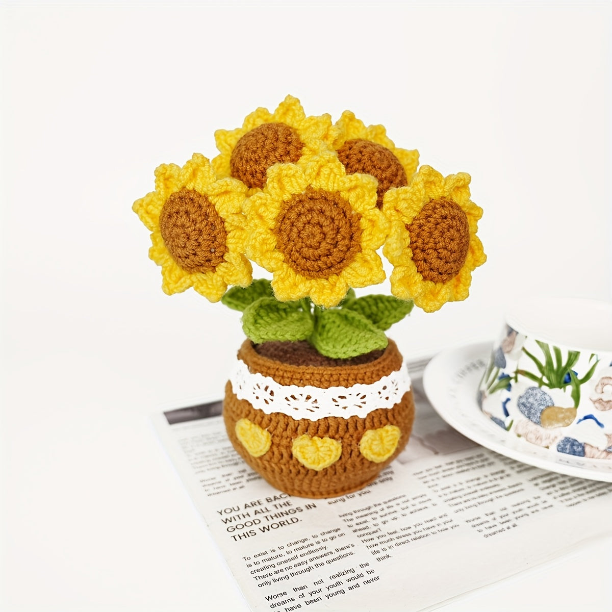 1Handwoven Sunflower Potted Plant Cozy Home Decor,Suitable for Office、Living Room、Bedroom - Gift for Wife、Mother、A thoughtful gift for my girlfriend(Birthday、Christmas、Thanksgiving Day、Valentine's Day)