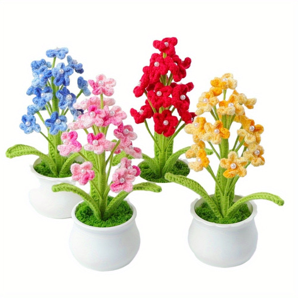 Handmade Crochet Forget-Me-Not Potted Plant、Fabric Starry Sky Artificial Flowers、Reunion Decoration、No Power Or Battery Required,Christmas、Birthday、Ideal choice for party gifts