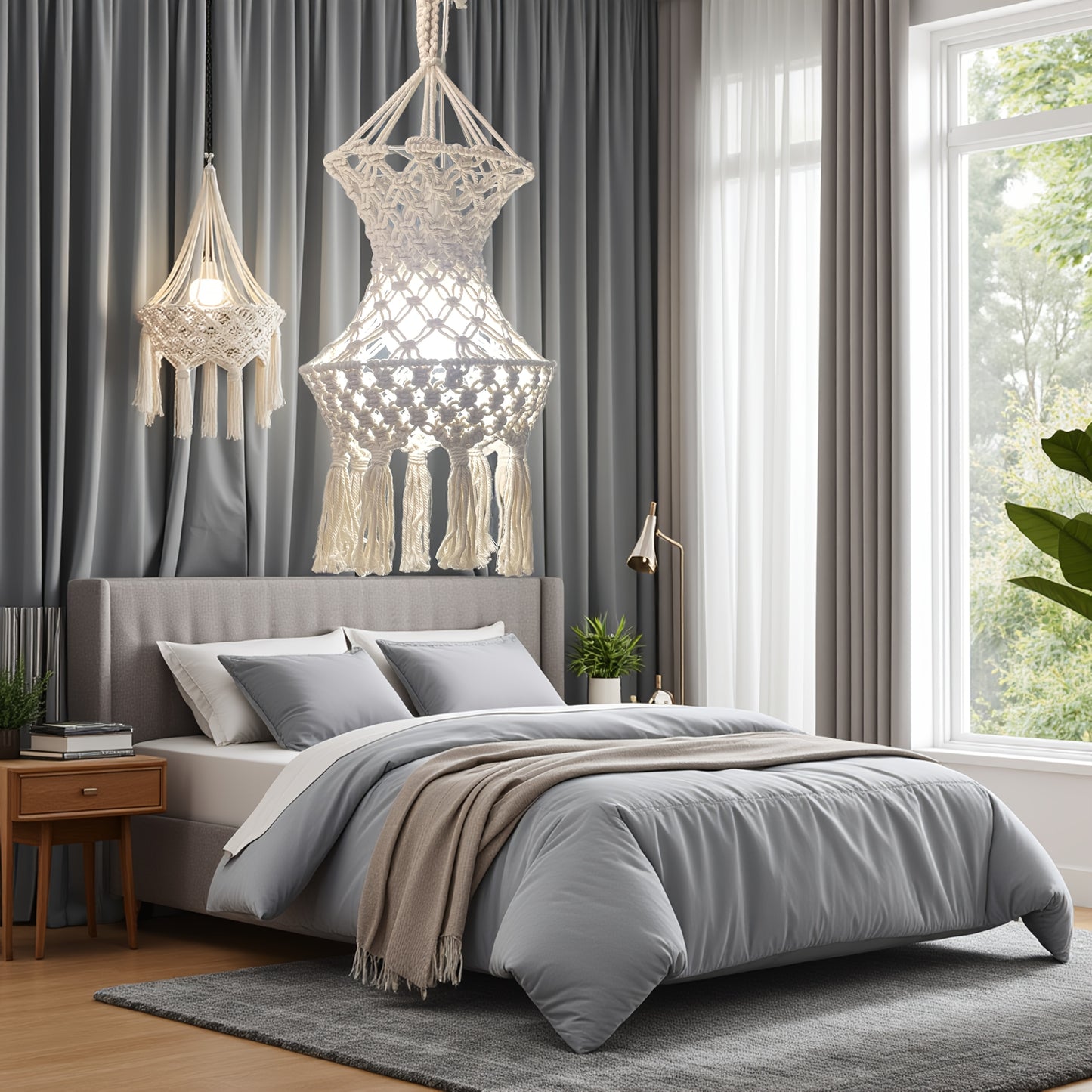 1 Handwoven Nordic Bohemian Macrame Lampshade - Cylindrical Polyester Fiber Decorative Lampshade,With Polished Metal Accents,No Electricity Required,Suitable for Families、Apartment、Housewarming Gift、Comfortable Bedroom Decoration|Nordic Design|Durable cra