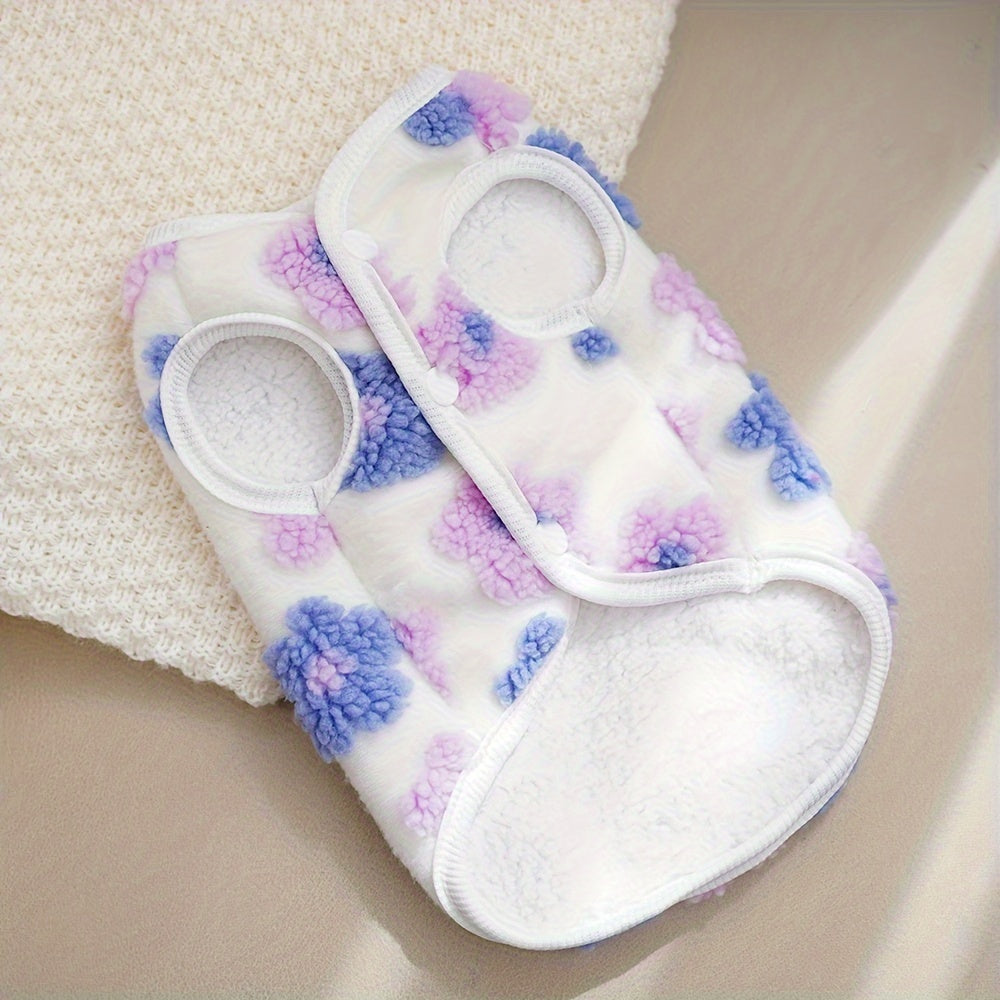 plaid Floral Fuzzy Double Layer Pet Vest,Suitable for Small to Extra Small Size Dogs and Cats - Keep Warm、Non-waterproof Autumn and Winter Clothing,With snap button,green/purple、Blue/Pink、Brown/Orange Optional,Pet Winter Clothing|Fashion Pet Clothing|Snap