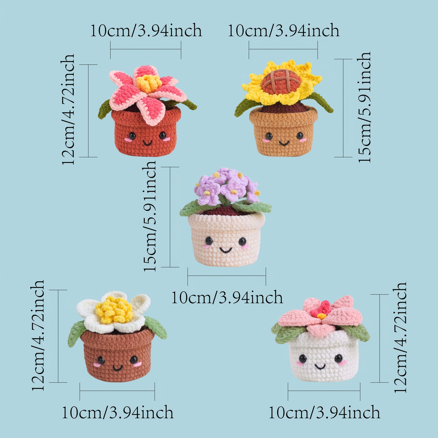 1Crochet Kit for Beginners with Potted Plants,Crochet Kit for Adults,With Step-by-Step Textual Tutorial,Floral Sunflower DIY Adult Crafts,Birthday Valentine's Day Holiday Gifts,Cute and Fun Modern Home Decor Ornaments