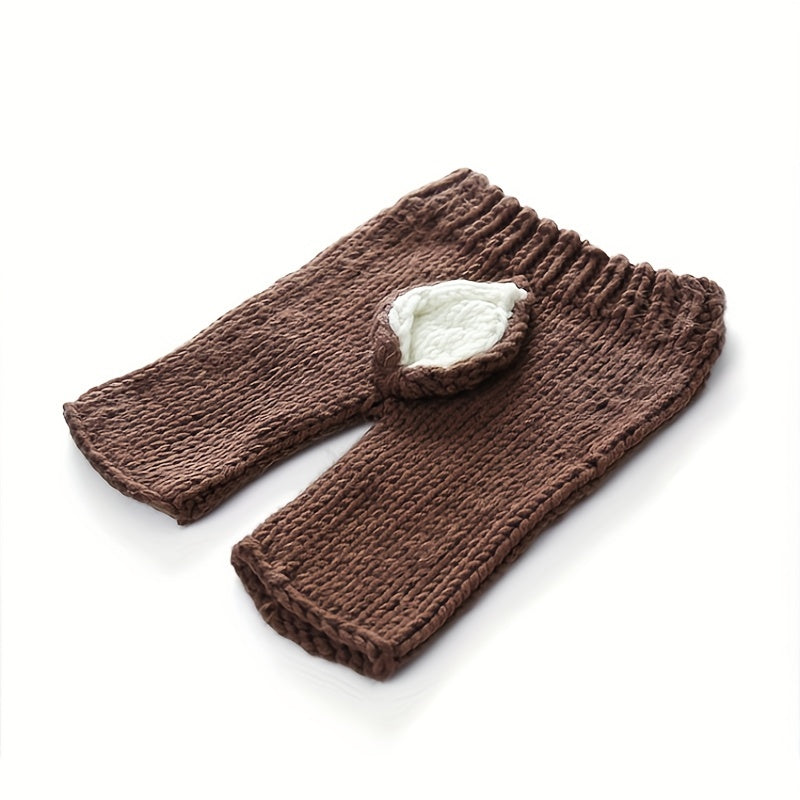 Christmas Reindeer Brown Two-Piece Set Handmade Baby Velvet Knitted Photography Props
