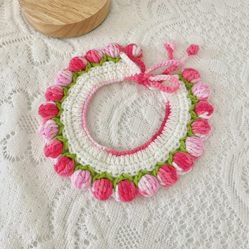 Cat and Dog Spring Summer Rose Scarf Cute Accessories Pet Drool Bib Dog Handmade Knitted Scarf Neck Warmer Bib Bow Tie